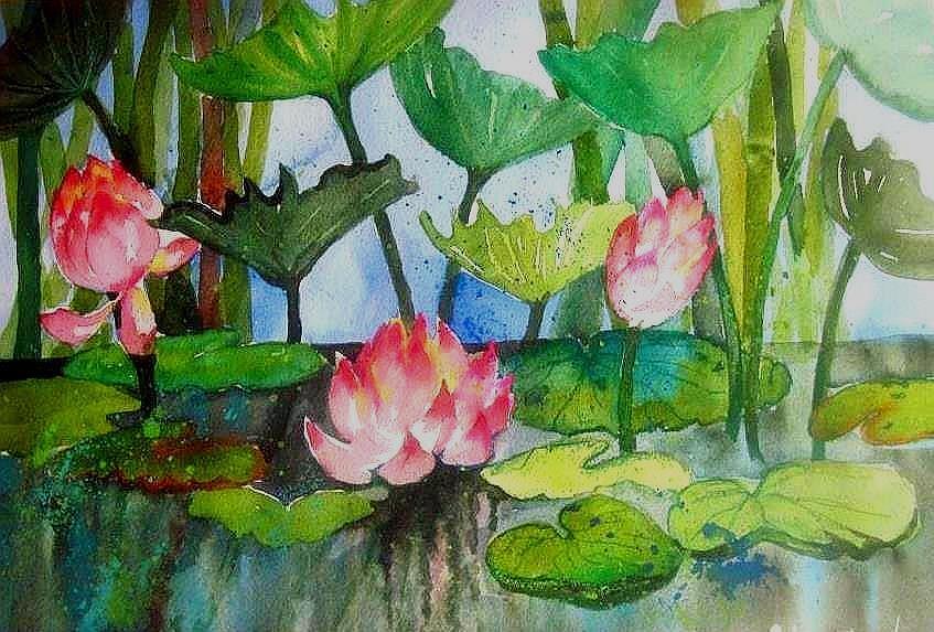Water Lillies Two Painting by Esther Woods