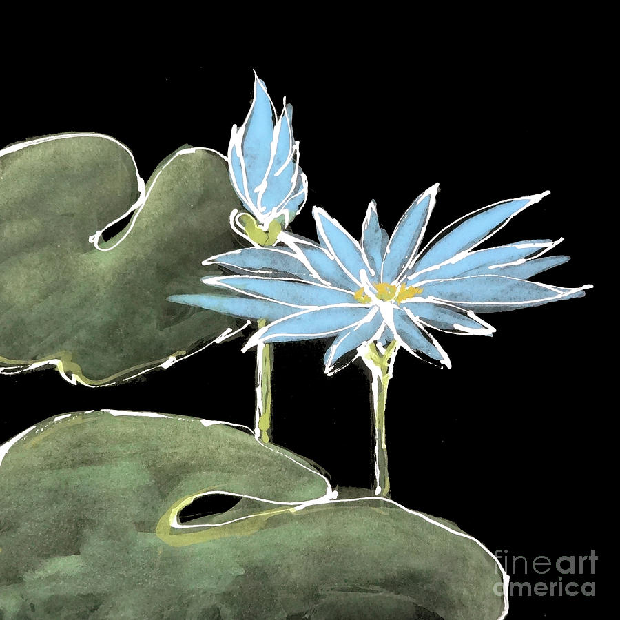 Water Lily-Blue Painting by Chris Paschke