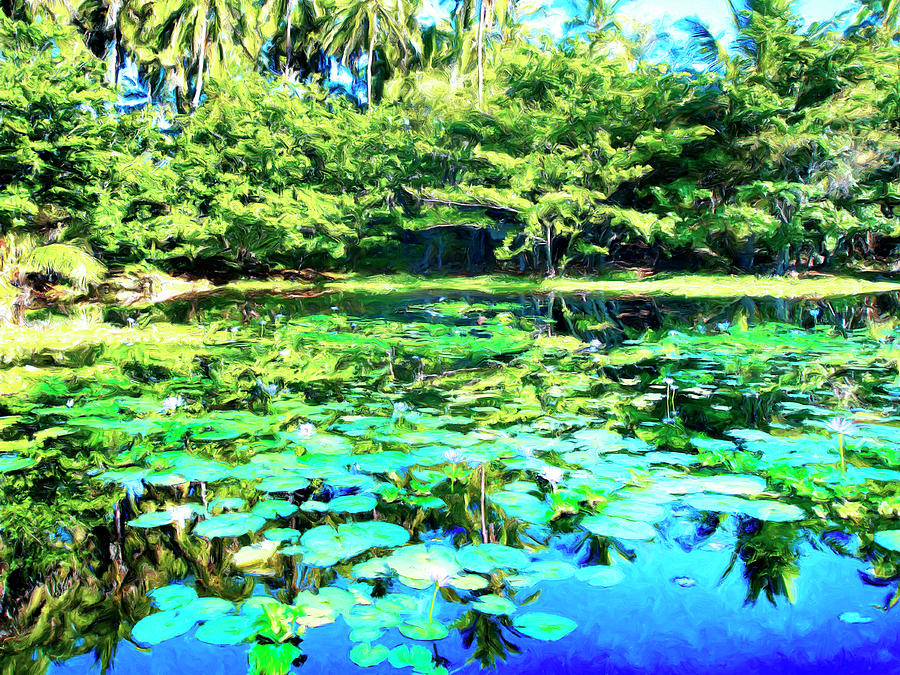 Water Lily Pond at Punaluu Painting by Dominic Piperata