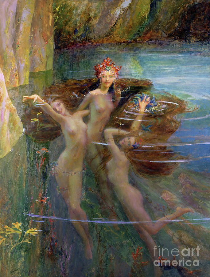 Water Nymphs by Gaston Bussiere Painting by Gaston Bussiere