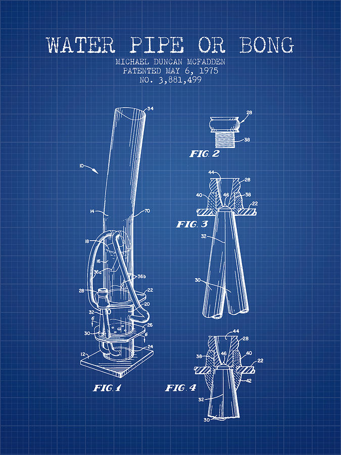 Vintage Digital Art - Water Pipe or Bong Patent 1975 - Blueprint by Aged Pixel