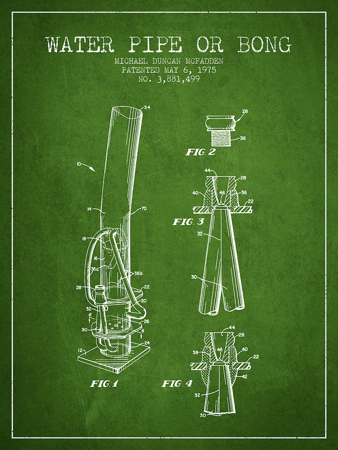 Vintage Digital Art - Water Pipe or Bong Patent 1975 - Green by Aged Pixel