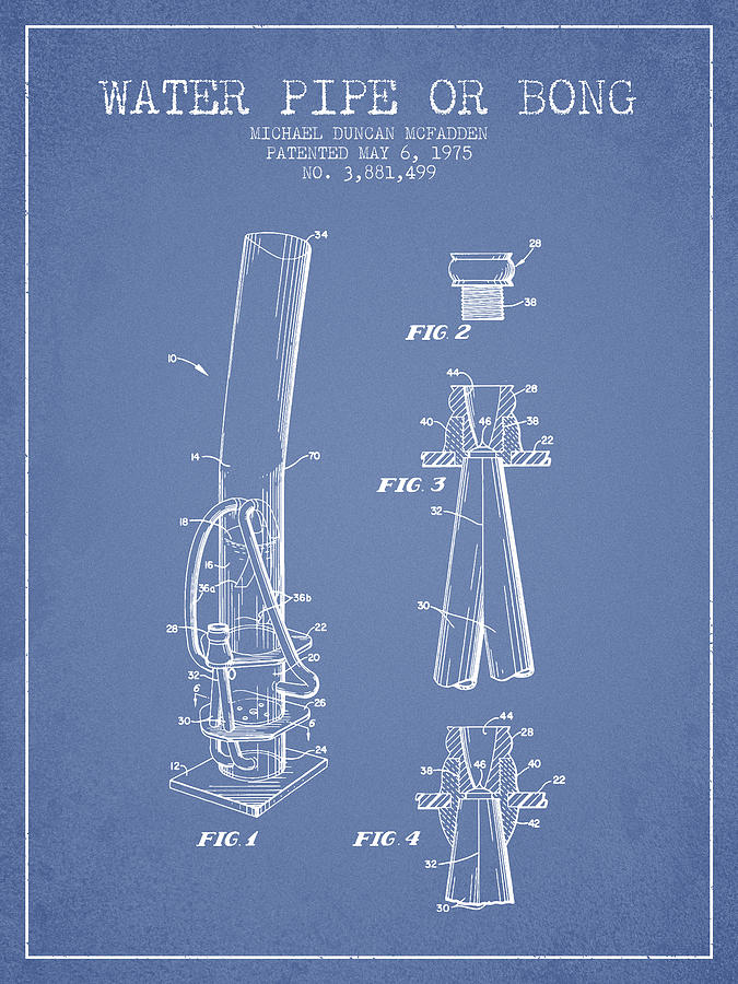 Vintage Digital Art - Water Pipe or Bong Patent 1975 - Light Blue by Aged Pixel