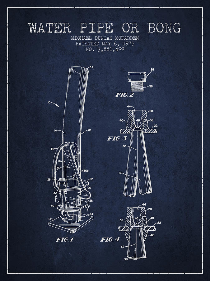 Vintage Digital Art - Water Pipe or Bong Patent 1975 - Navy Blue by Aged Pixel