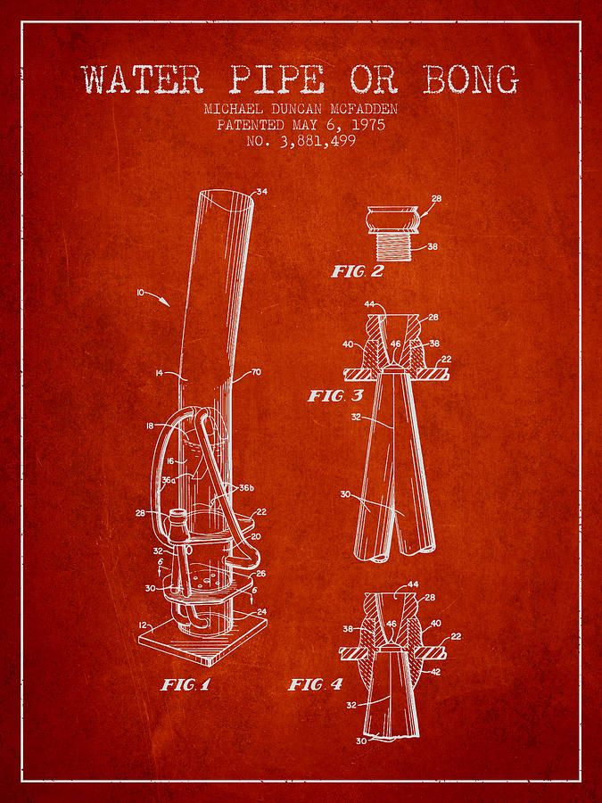 Vintage Digital Art - Water Pipe or Bong Patent 1975 - Red by Aged Pixel