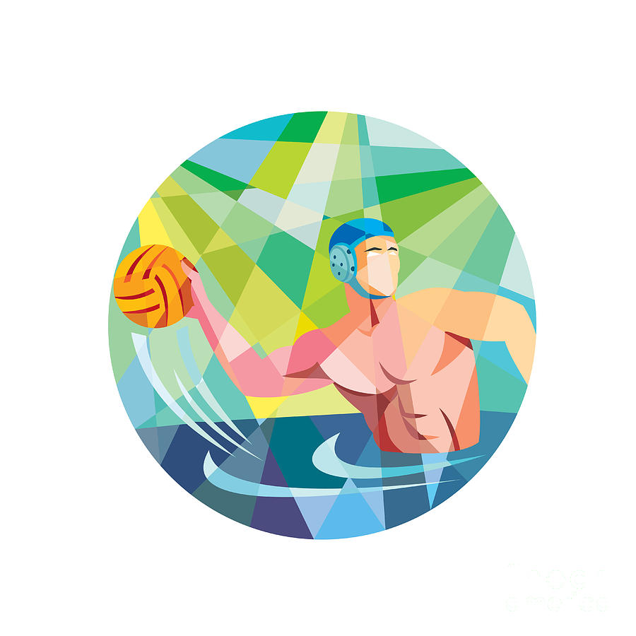 Abstract Digital Art - Water Polo Player Throw Ball Circle Low Polygon by Aloysius Patrimonio