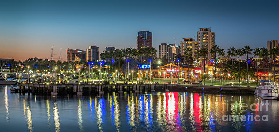 Water Reflecting Lights Sunset Long Beach CA Photograph by David Zanzinger