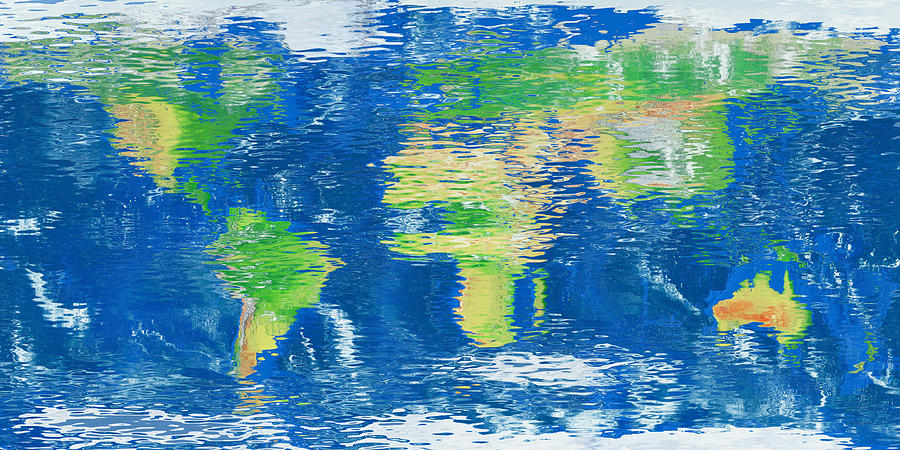 Water reflection world map Digital Art by Frans Blok