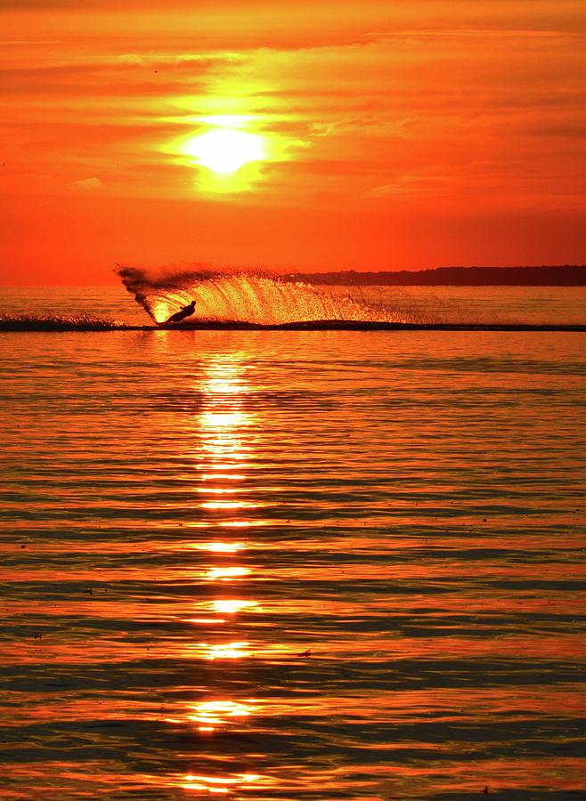 Water Skiing At Sunrise  Photograph by Lyle Crump
