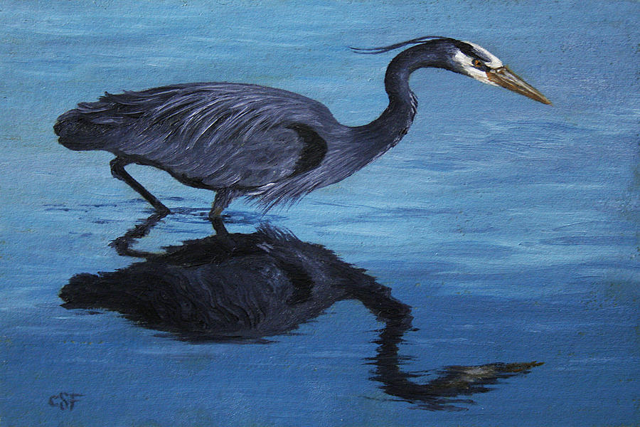 Water Stalker - Blue Heron Painting by Crista Forest