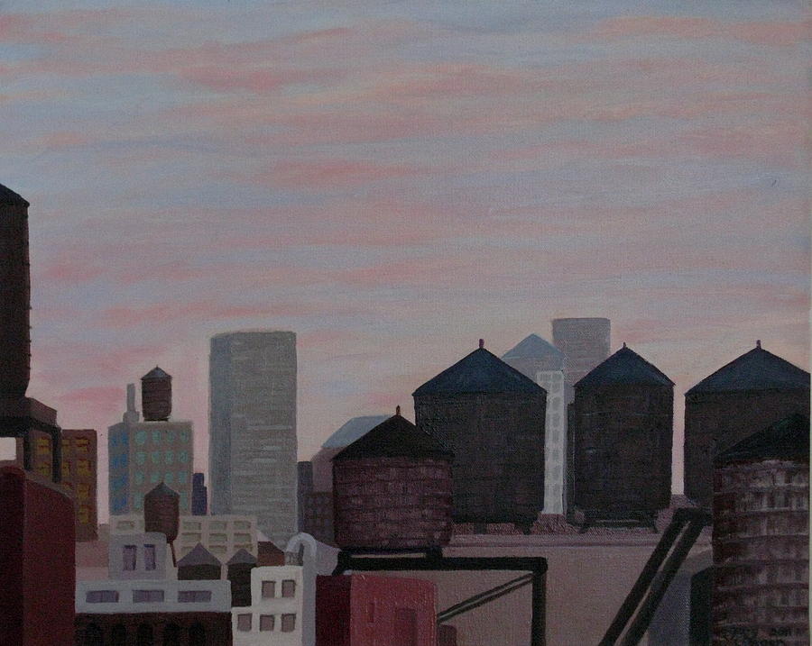 Manhattan Painting - Water Tank Gathering by Gary Conger