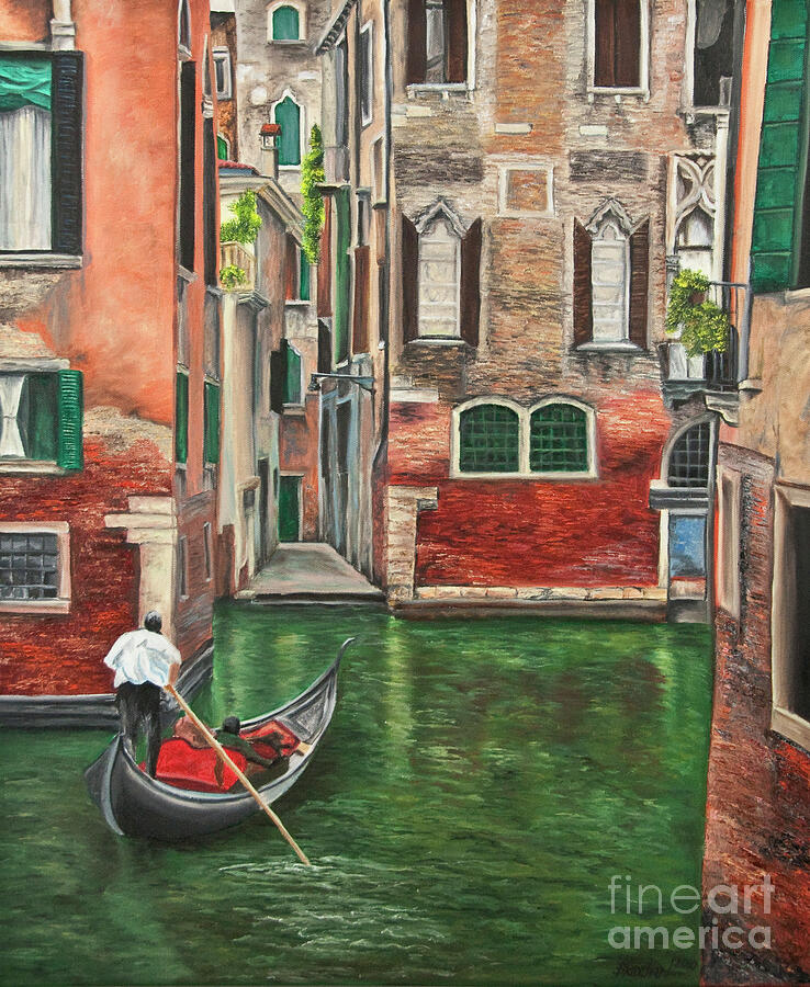 Water Taxi On Venice Side Canal Painting by Charlotte Blanchard