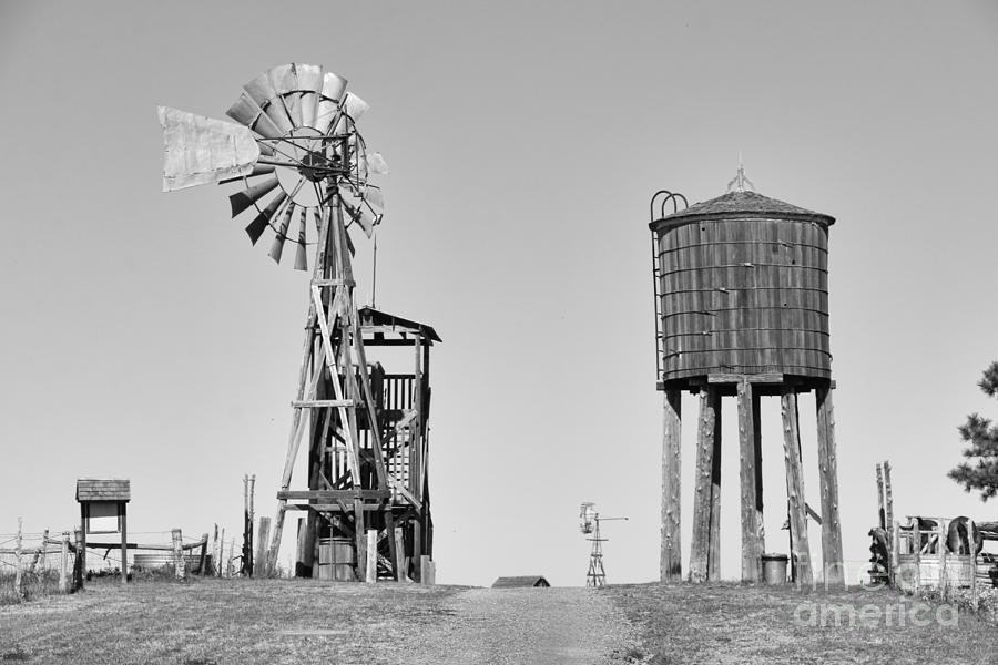 Water Tower and Windmill bw 8333 Photograph by Jack Schultz