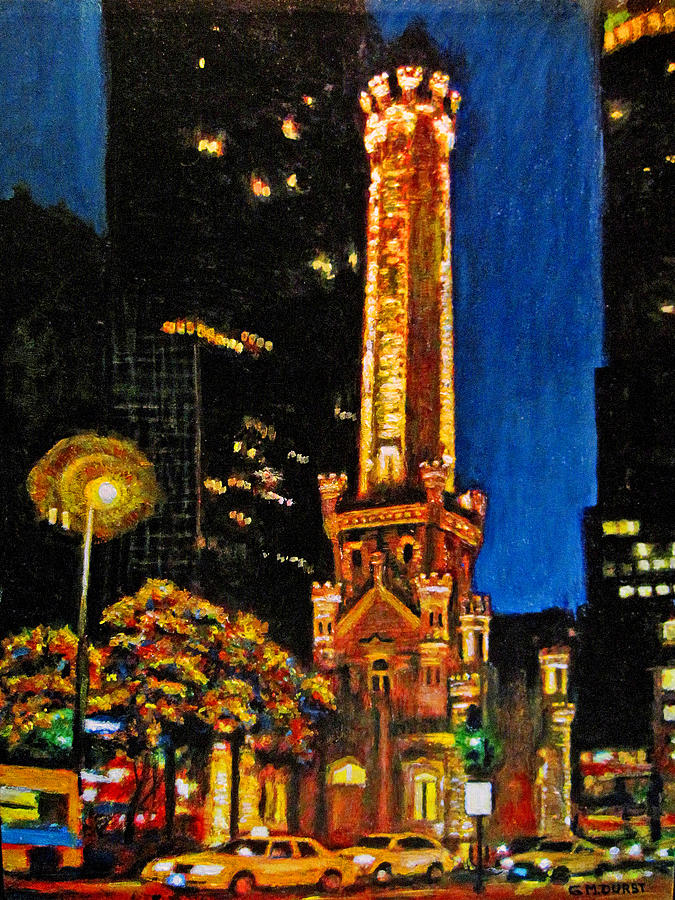 Chicago Painting - Water Tower at Night by Michael Durst