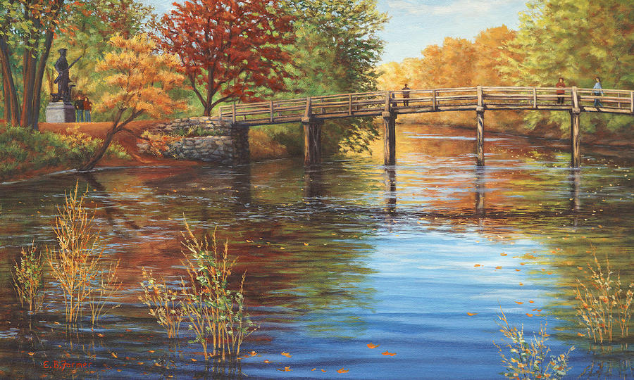 Water Under the Bridge, Old North Bridge, Concord, MA Painting by Elaine Farmer