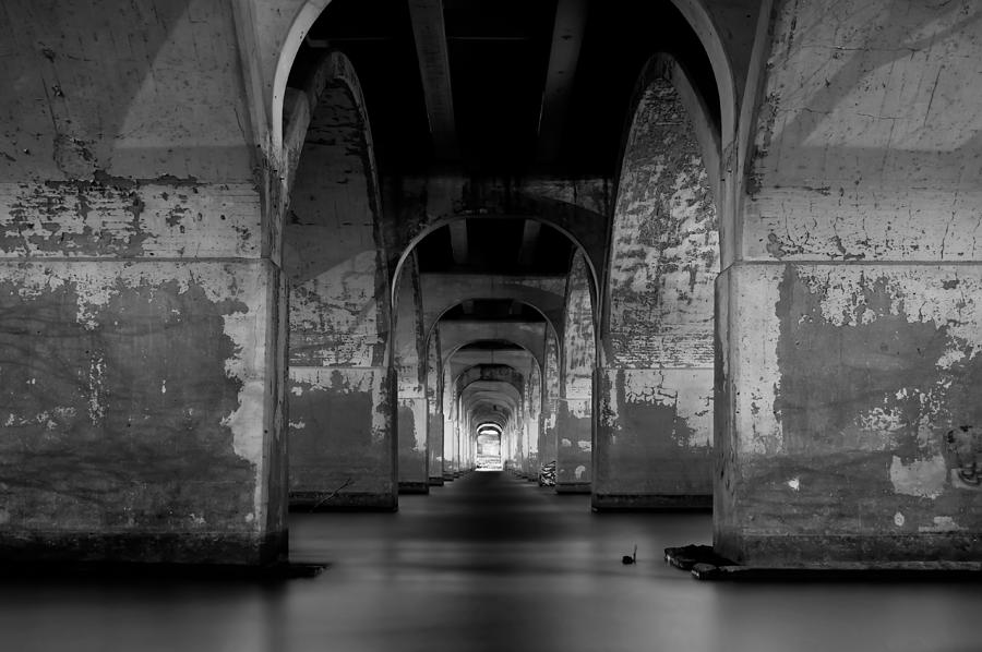 Water Under the Bridge - Tulsa Black and White Photograph by Gregory Ballos