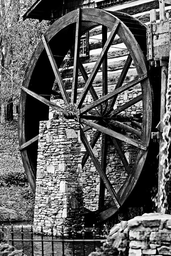 Water Wheel - Black and White Photograph by Kerri Farley