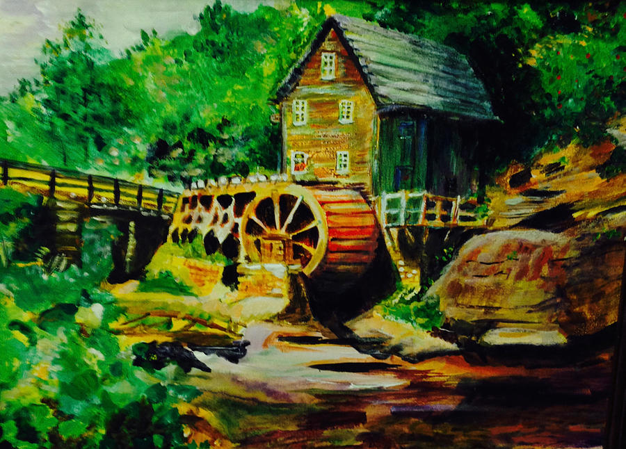 Water Wheel Painting by Carole Johnson