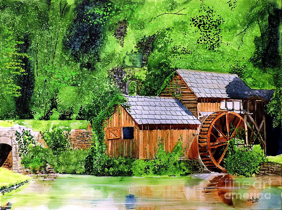 Water Wheel Painting by Tom Riggs