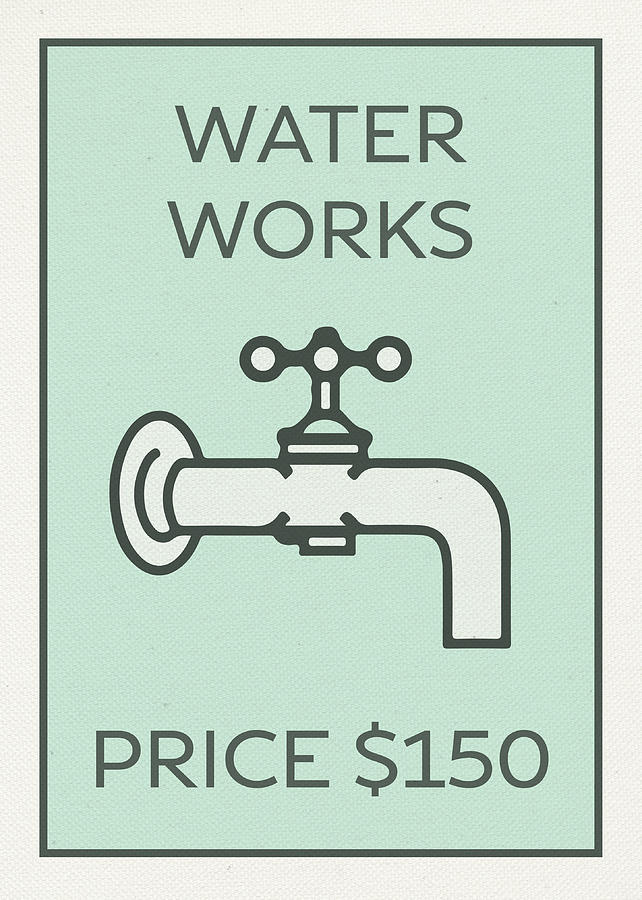 Vintage Mixed Media - Water Works Vintage Monopoly Board Game Theme Card by Design Turnpike