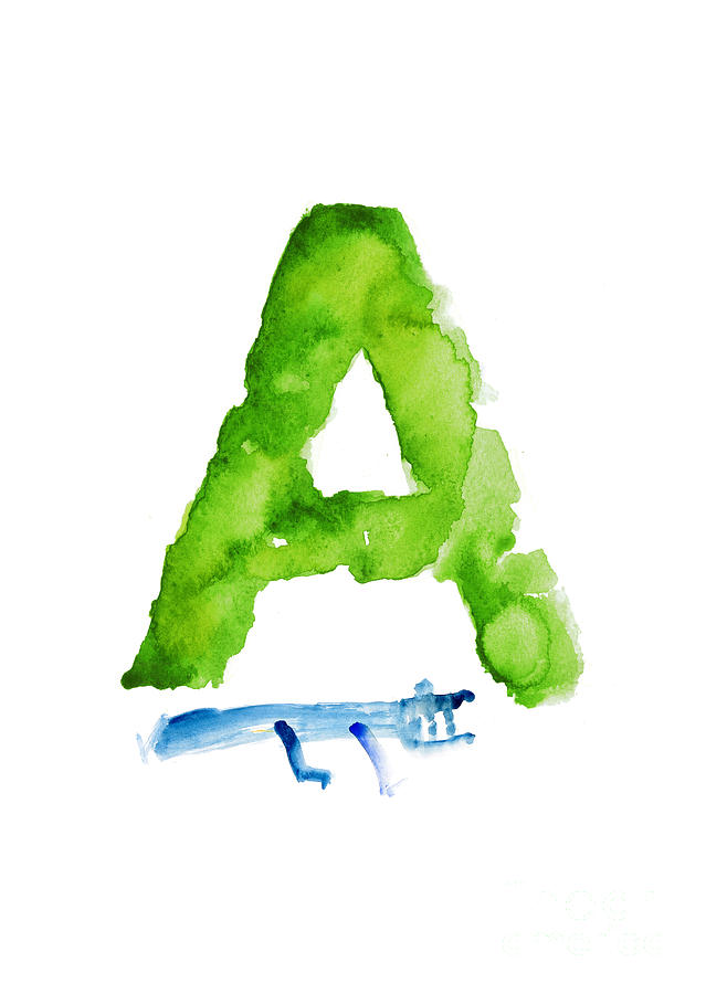 Abstract Painting - Watercolor alphabet A alligator art print painting by Joanna Szmerdt