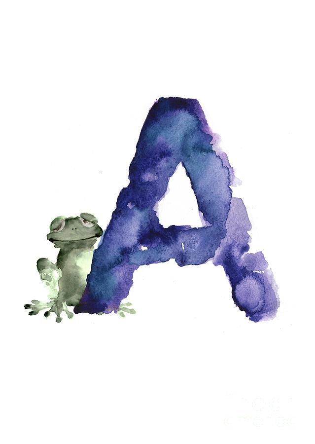 Abstract Painting - Watercolor alphabet A frog painting by Joanna Szmerdt