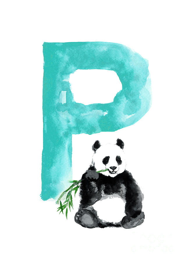 Panda Painting - Watercolor alphabet giant panda poster by Joanna Szmerdt