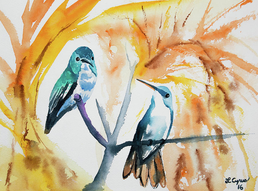 Watercolor - Andean Emerald Hummingbirds Painting by Cascade Colors