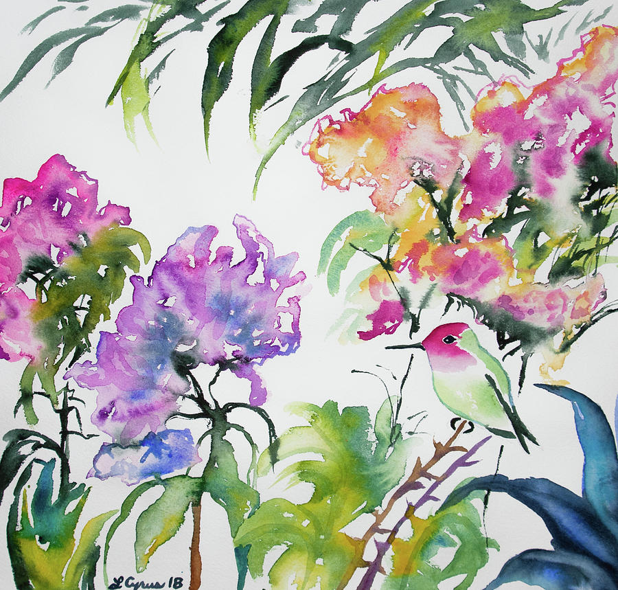 Watercolor - Annas Hummingbird and Rhododendron Painting by Cascade Colors