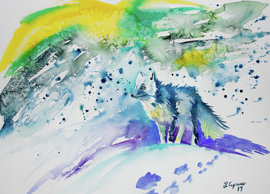 Watercolor - Arctic Fox Painting