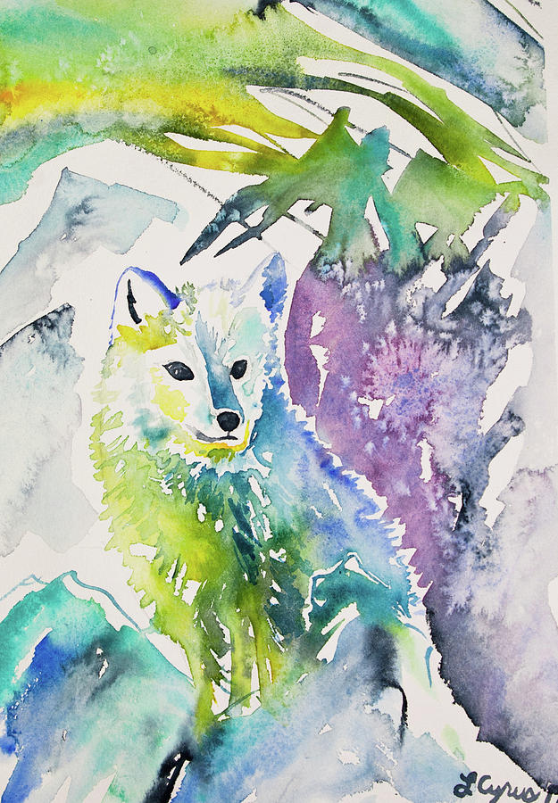 Watercolor - Arctic Fox Portrait Painting by Cascade Colors