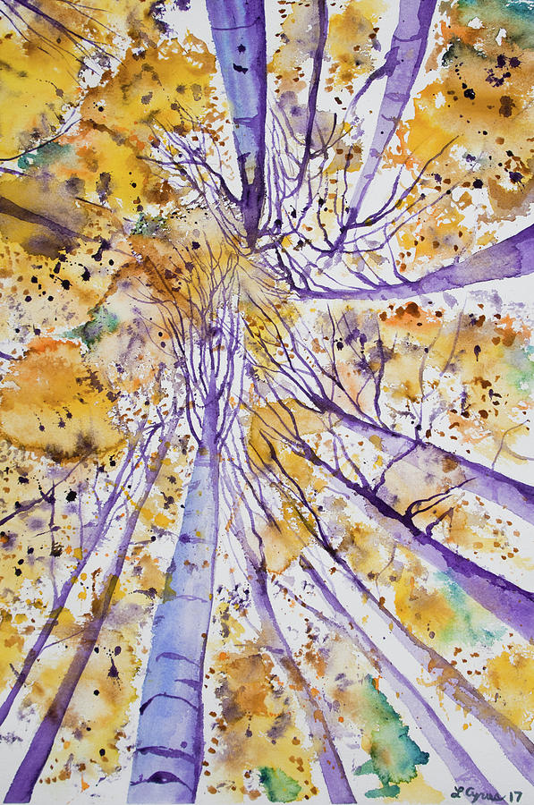 Watercolor - Autumn Aspen Canopy Painting by Cascade Colors