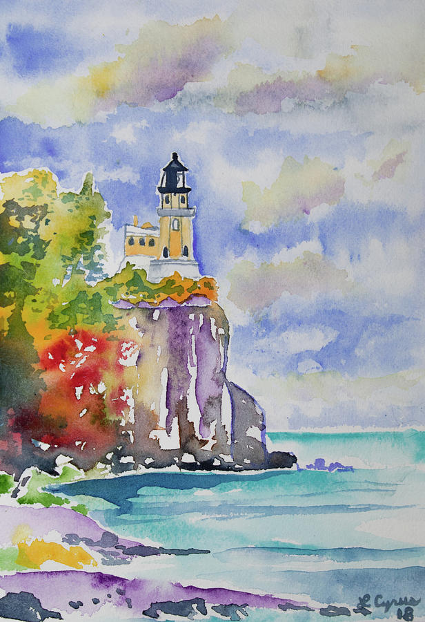 Watercolor - Autumn at Split Rock Lighthouse Painting by Cascade Colors