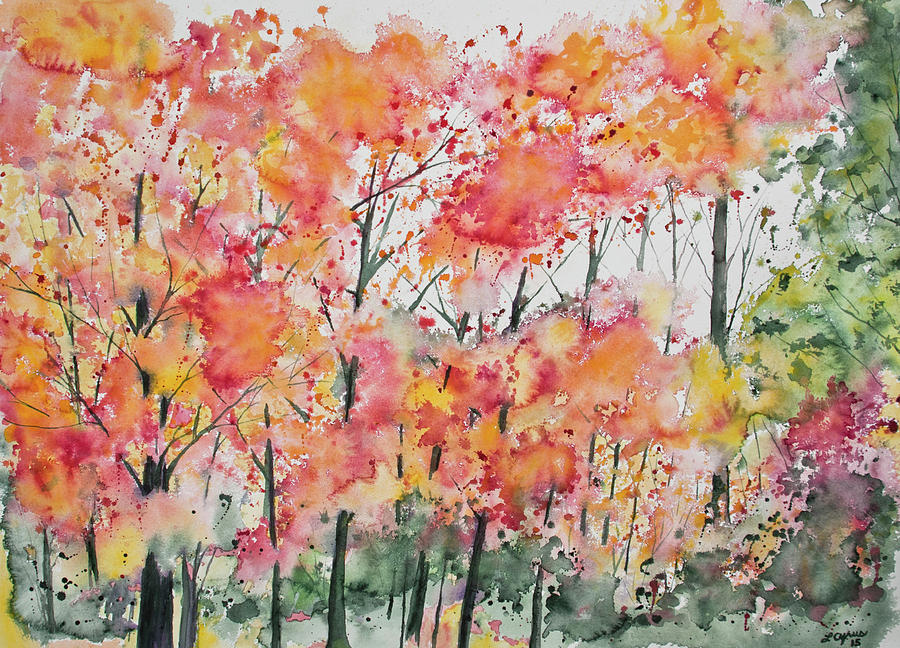 Watercolor - Autumn Forest Painting by Cascade Colors