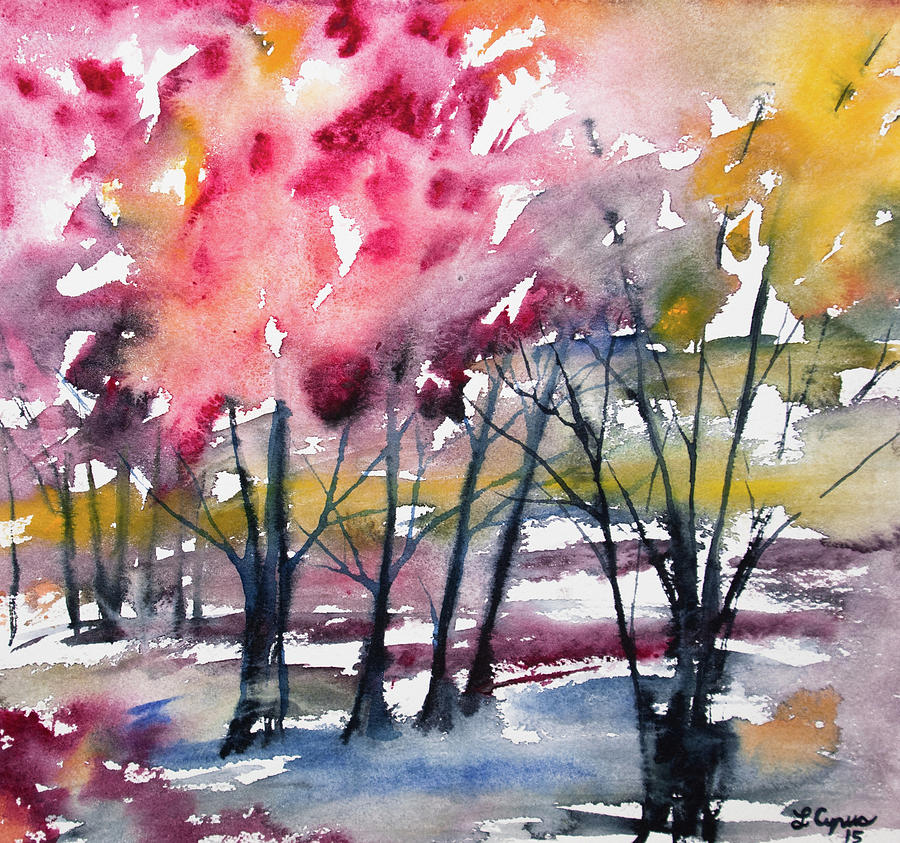 Watercolor - Autumn Trees Painting by Cascade Colors