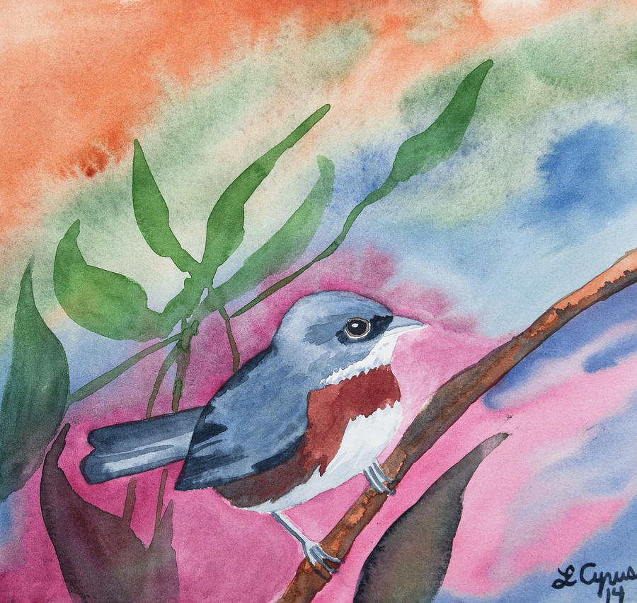 Watercolor - Bird with Colorful Background Painting by Cascade Colors