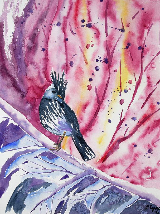 Watercolor - Black-crested Tit-tyrant Painting by Cascade Colors