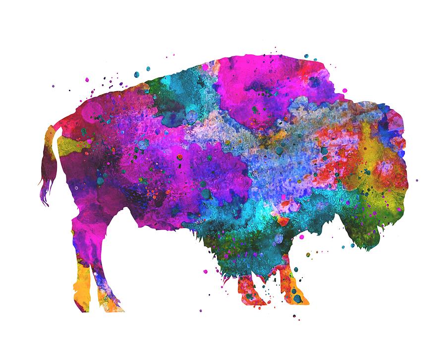 Watercolor Buffalo Painting by