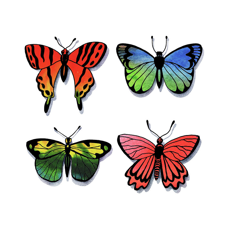Watercolor Butterflies Collection I Painting by Irina Sztukowski