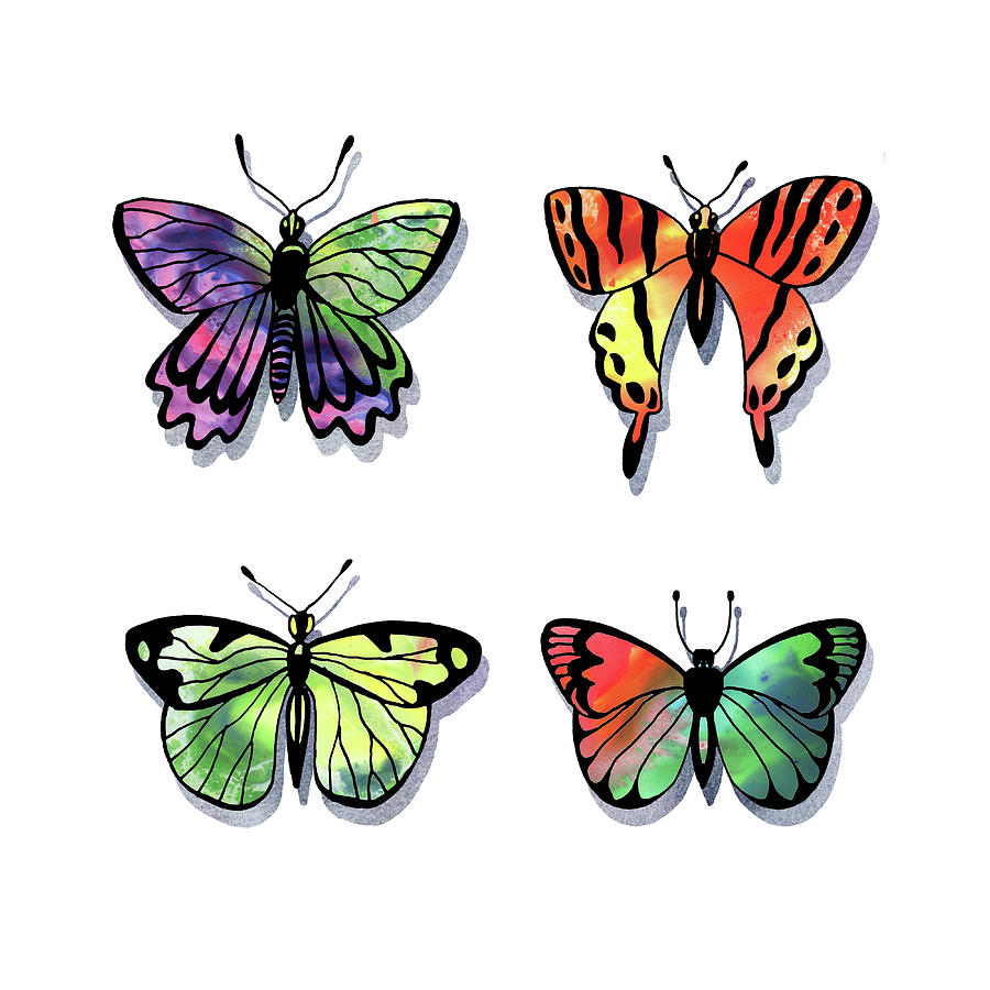 Watercolor Butterflies Collection II Painting by Irina Sztukowski
