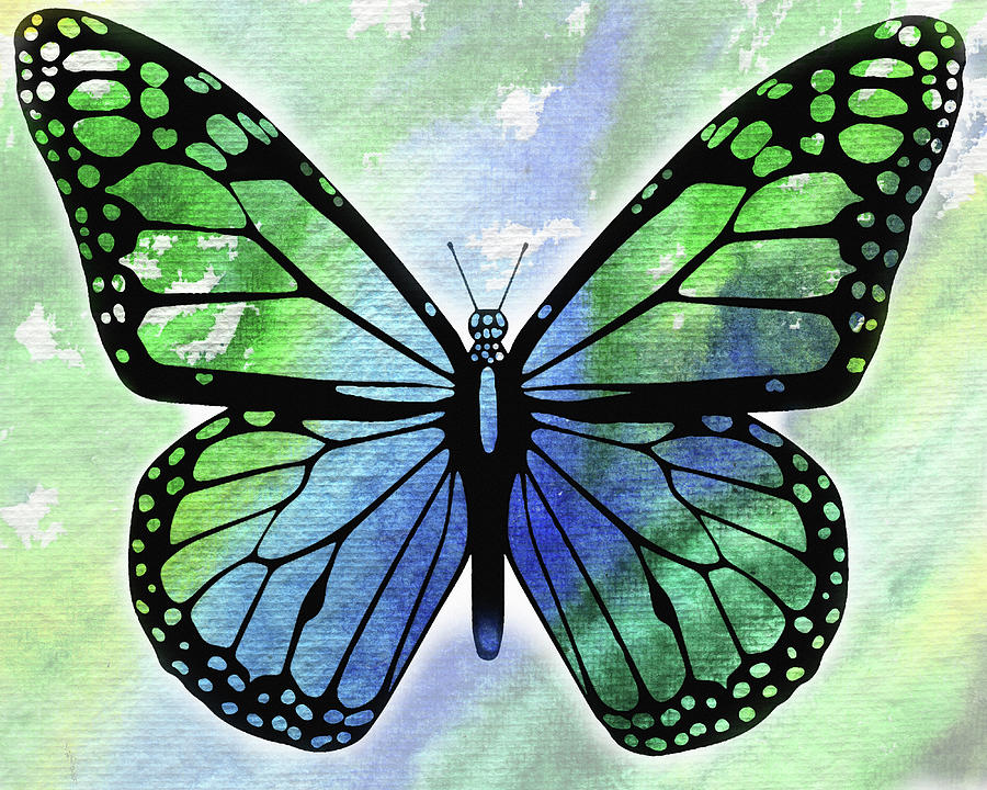 Watercolor Butterfly In Blue And Green Painting by Irina Sztukowski