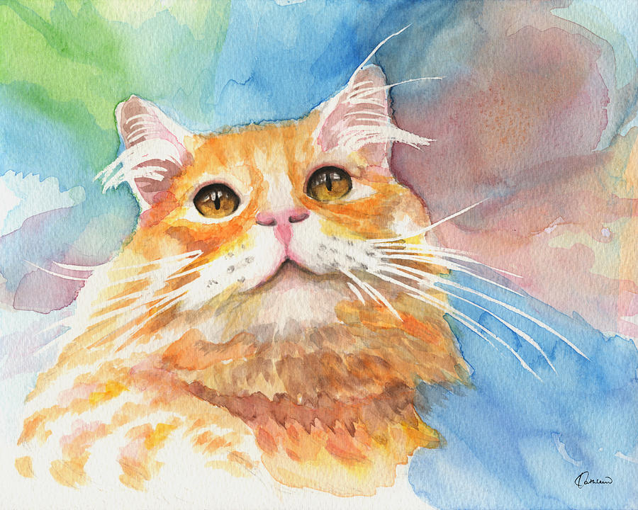Animal Painting - Watercolor Cat 05 Smile Cat by Kathleen Wong