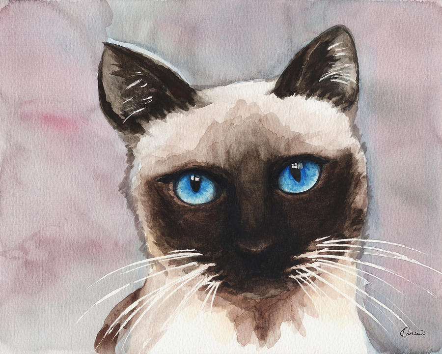 Watercolor Cat 06 Blue Eyes Cat Painting By Kathleen Wong - Fine Art 