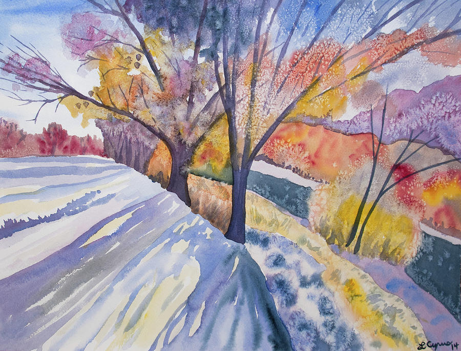 Winter Painting - Watercolor - Changing Seasons Landscape by Cascade Colors