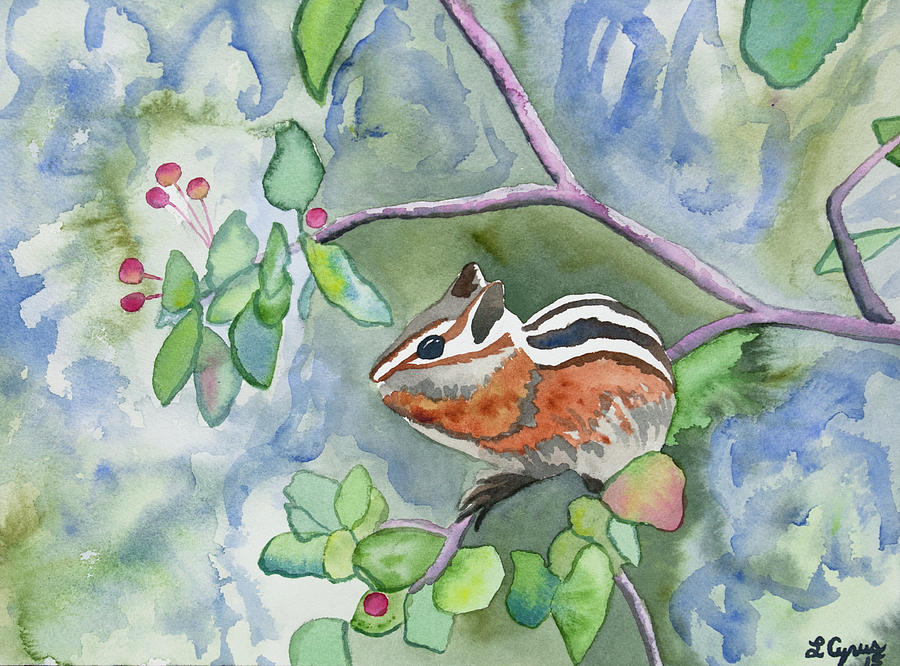 Watercolor - Chipmunk Eating Berries Painting by Cascade Colors