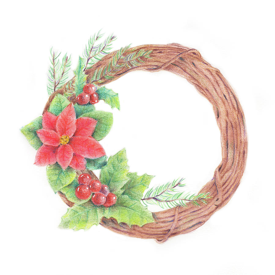 Christmas wreath line drawing illustration,... - Stock Illustration  [95913921] - PIXTA