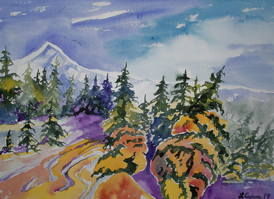 Watercolor - Colorado Winter Mountain Landscape Impression Painting by Cascade Colors