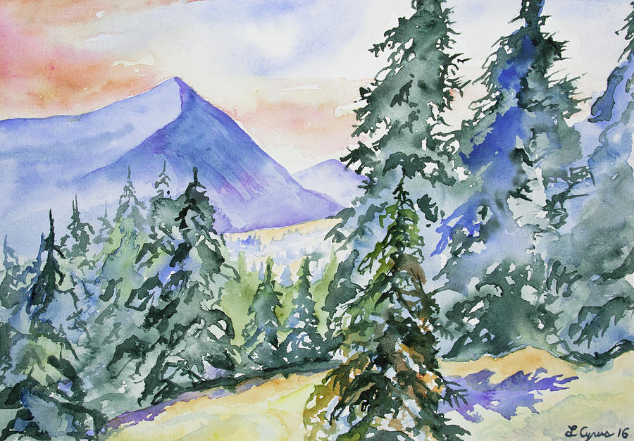 Watercolor - Colorado Winter Mountain Sunrise Painting by Cascade Colors