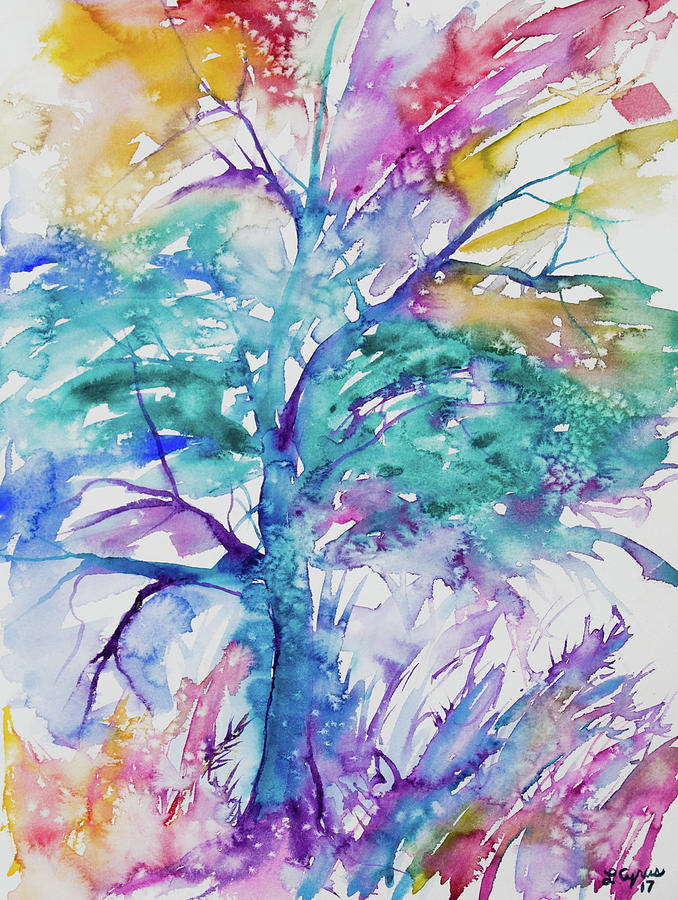 Watercolor - Colorful Abstract Tree Painting by Cascade Colors