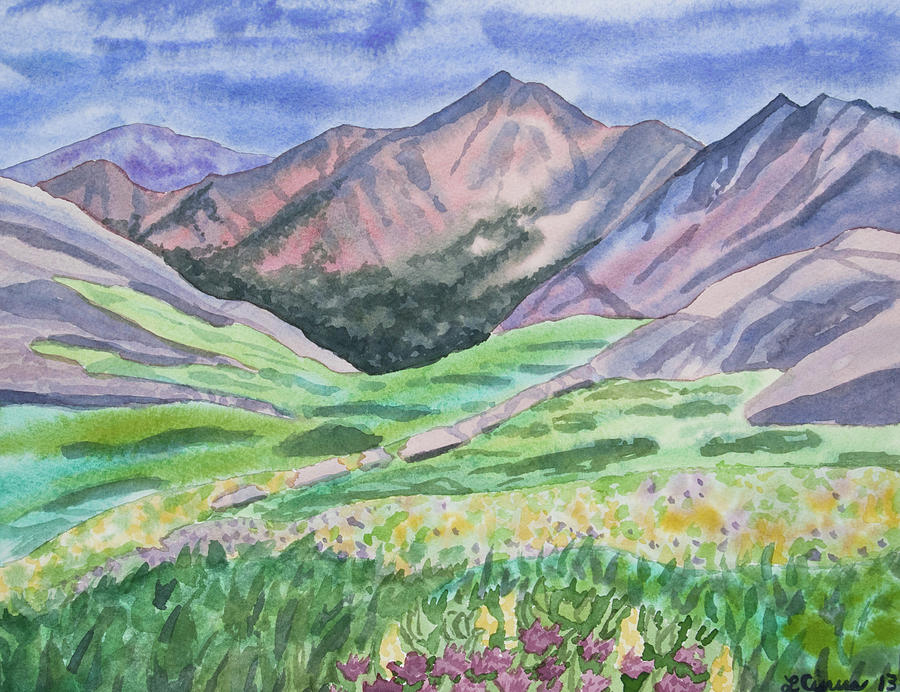 Watercolor - Colorful Mountain Landscape with Yale Peak Painting by Cascade Colors